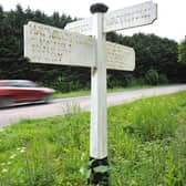 Ghostly letterless signpost seen on the A272 near the main London to Brighton road at Bolney. Pic S Robards SR2306081