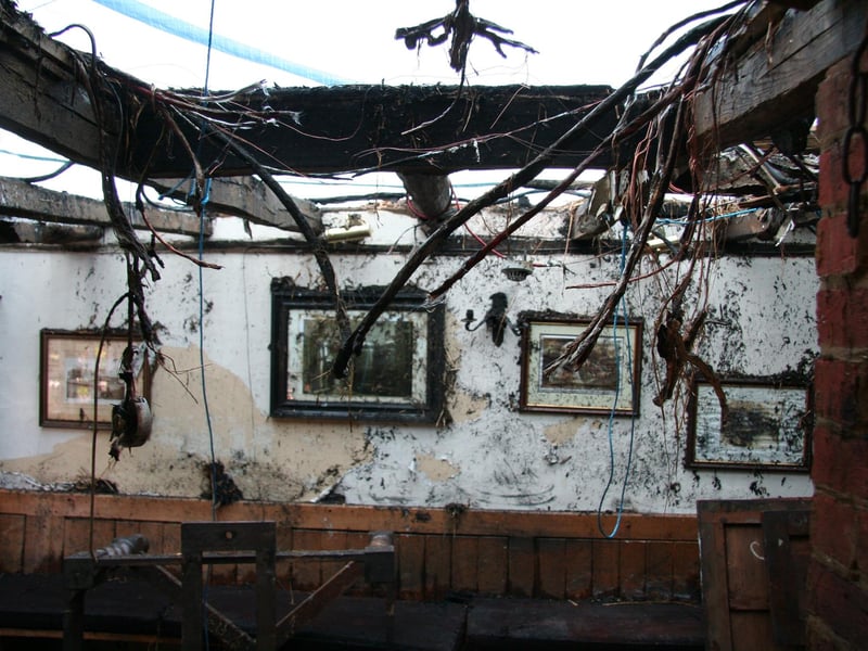 The aftermath of the 2014 fire at the Gribble Inn, Oving