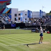 Harriet Dart in action at the Rothesay International Eastbourne at Devonshire Park in 2022 | Photo by Charlie Crowhurst/Getty Images for LTA