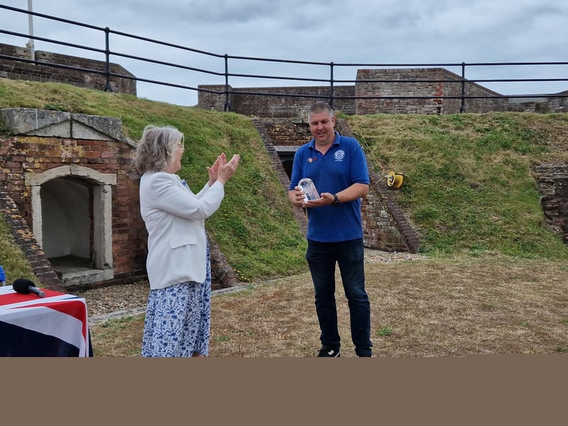 The Lord-Lieutenant of West Sussex, Lady Emma Barnard, has been given a tour of Shoreham Fort and shown the vision for the future before presenting the King's Award for Voluntary Service to the Friends of Shoreham Fort.