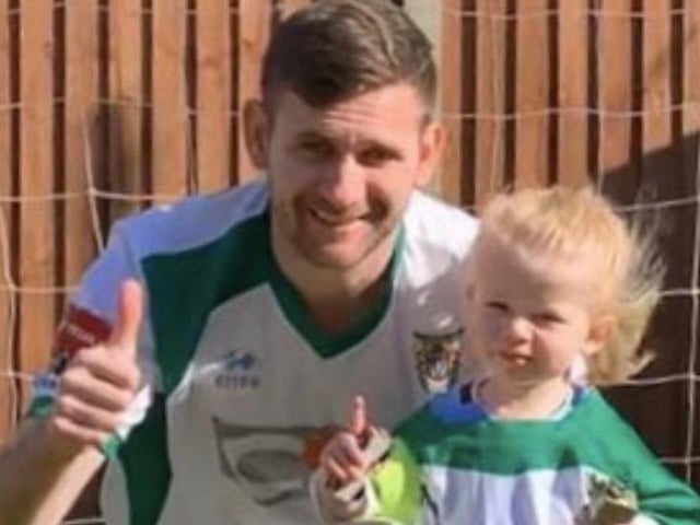 James with son Oscar after running a 5k for the NHS
