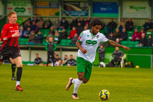 Walter Figueira on the front foot for Bognor against Brightlingsea Regent | Picture: Tommy McMillan