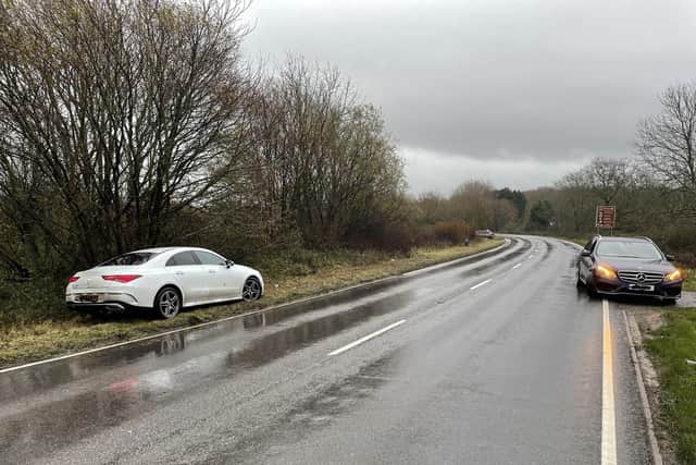 Five cars were reported damaged after hitting a 'massive' pothole on the A283 at Steyning