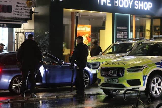 Armed Police were called to box in a car that was mounted on a Brighton pavement last night (November 1).