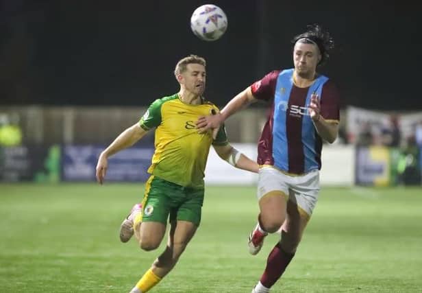 Action from last season's FA Trophy second round clash between Horsham and Farnham Town at the Fusion Aviation Community Stadium. The Hornets ran out 2-0 winners thanks to second half goals from Greg Luer and Charlie Hester-Cook (pictured). Picture by John Lines