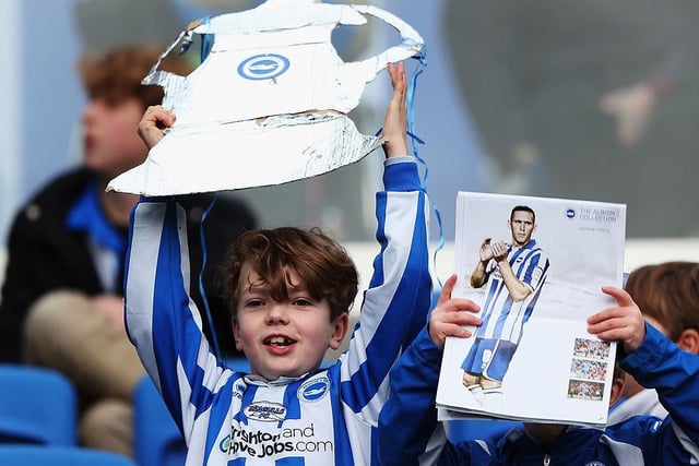 A young Brighton & Hove Albion fan attends the FA Cup with Budweiser Third Round match between Brighton & Hove Albion and Newcastle United at the Amex Stadium on January 5, 2013.