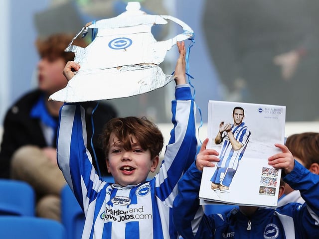 A young Brighton & Hove Albion fan attends the FA Cup with Budweiser Third Round match between Brighton & Hove Albion and Newcastle United at the Amex Stadium on January 5, 2013.