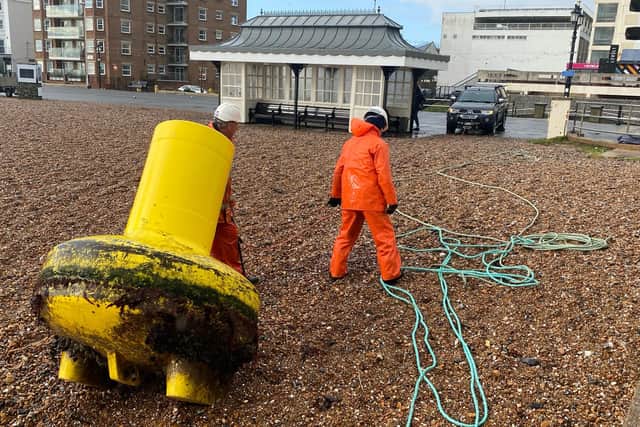 The anchored float, that marks one of the outfall pipes from Littlehampton, broke free about two-and-a-half miles south of the shore amid Storm Claudio. Photo: Trevor Smart