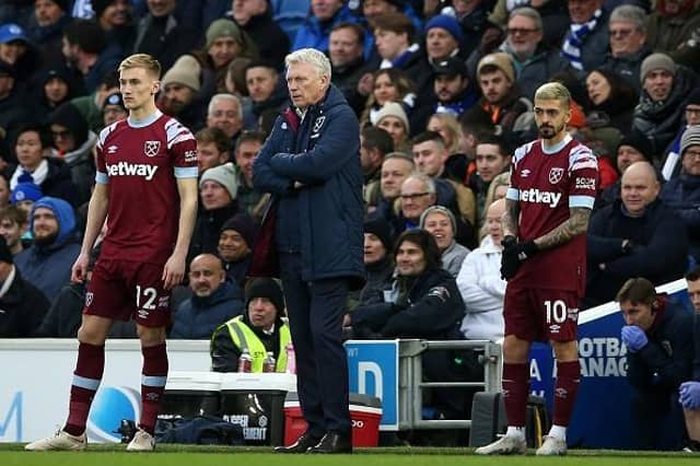 David Moyes, Manager of West Ham United, looks on during the Premier League match at Brighton & Hove Albion