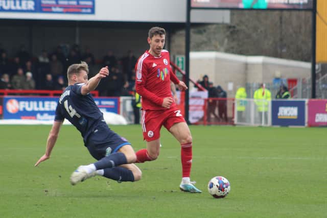 Jack Roles was making his first start for Crawley in the 5-2 defeat against Carlisle. Photo: Cory Pickford