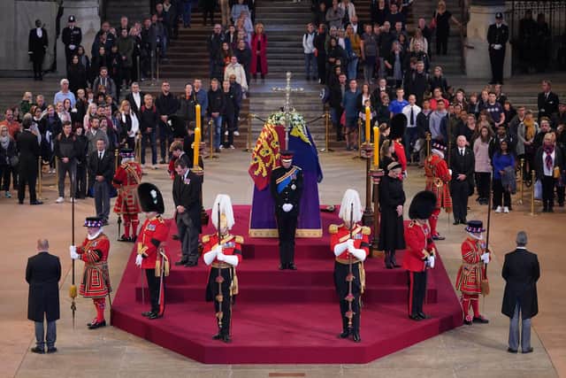 Queen Elizabeth II will lie in state in Westminster Hall inside the Palace of Westminster until 5.30am on Monday, September 19, a few hours before her funeral.  (Photo by YUI MOK/POOL/AFP via Getty Images)