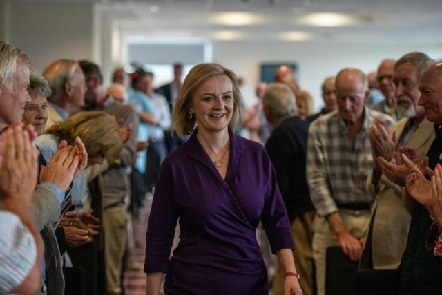 Liz Truss at Fontwell Park Racecourse as part of her leadership campaign earlier this summer (Photo by Chris J Ratcliffe/Getty Images)