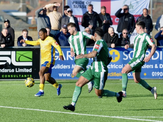 Action from Lancing v Chichester City in the Isthmian south east division