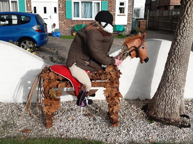 Some of the super scarecrows created for the Ferring Scarecrow Festival 2022, raising money for 1st Ferring Scouting Group. Some have pumpkins displaying a letter, five in North Ferring and nine in South Ferring. Unscramble them to enter the prize draw. Trail maps available at Brown's Natural Pet store.