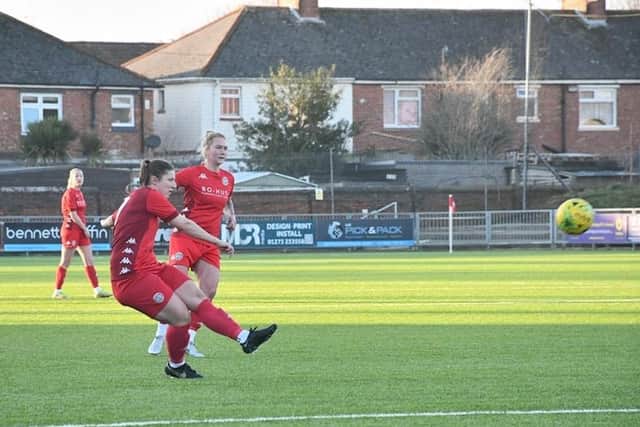 Rachel Palmer scores her first goal for Worthing FC Women | Picture: One Rebels View