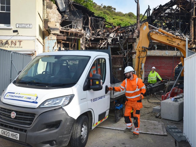 Demolition of former nightclub and amusement arcade in George Street, Hastings. Photo was taken on May 23 2023.