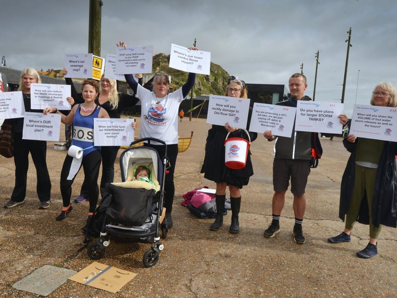 Protest outside Southern Water's Your Water Matters event in Hastings Old Town on October 12 2023.