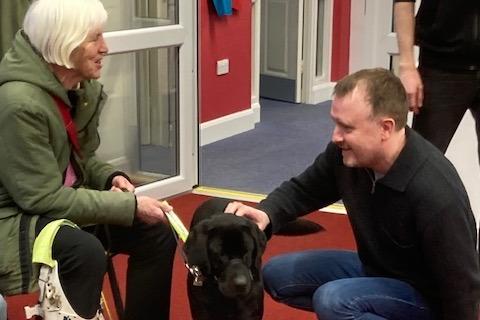 Comedians Chris McCausland and Jon Long with Sight Support Worthing volunteers and members at the charity's centre in Rowlands Road