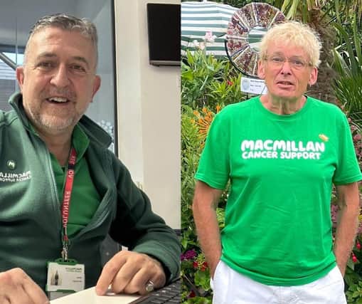 Victor (left) and Geoff (right), recognised by Macmillan Cancer Support in their Volunteer Awards 2023