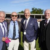 Former jockets Ron Atkins, Colin Brown, David Mould and Bill Smith enjoy the racing at the centenary event | Picture: Clive Bennett
