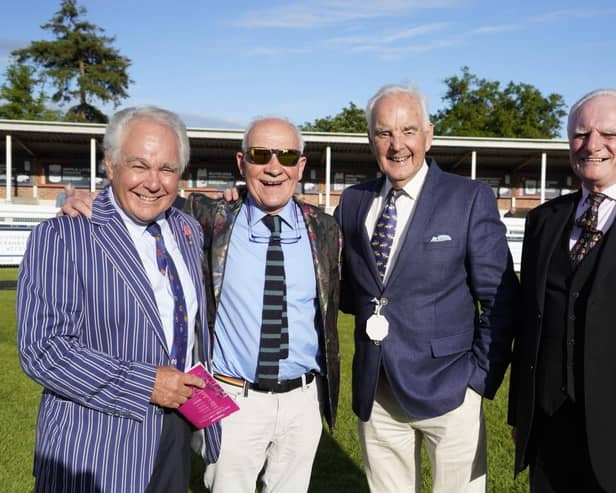 Former jockets Ron Atkins, Colin Brown, David Mould and Bill Smith enjoy the racing at the centenary event | Picture: Clive Bennett