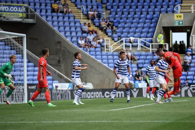Pascal Groß opened the scoring after 19 minutes against Reading, heading in Tariq Lamptey’s cross into the top corner. (Photo by Eddie Keogh/Getty Images)