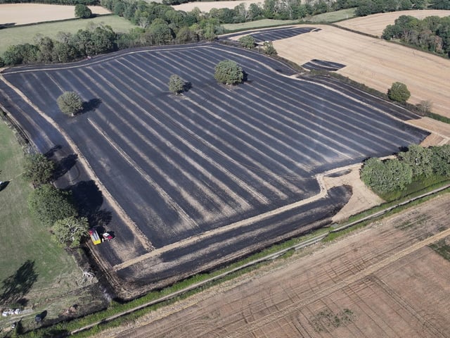 West Sussex Fire and Rescue Service said – at 3.40pm on Saturday – that crews were ‘dealing with a fire in a field’. It was reported close to West Chiltington Lane, near Coneyhurst.