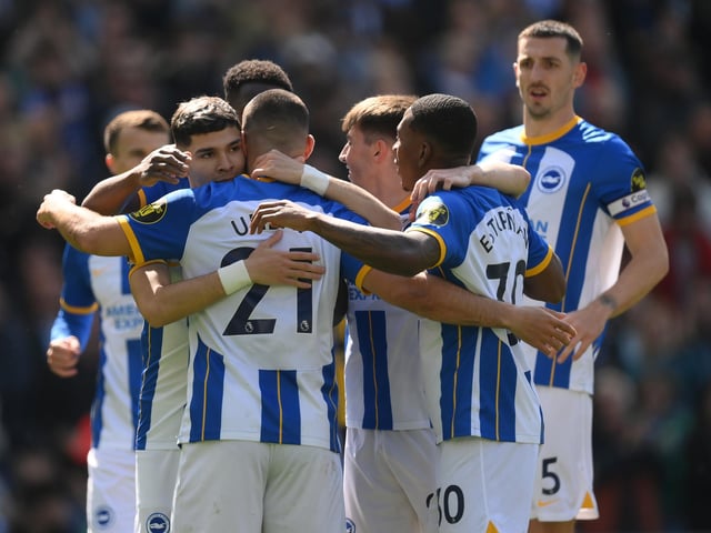Brighton & Hove Albion celebrate opening the scoring in Saturday's thumping 6-0 home win over Wolves. Picture by Mike Hewitt/Getty Images