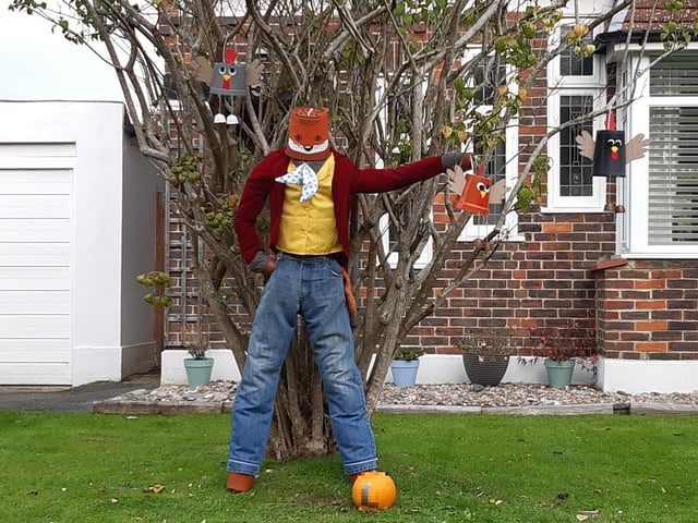 Some of the super scarecrows created for the Ferring Scarecrow Festival 2022, raising money for 1st Ferring Scouting Group. Some have pumpkins displaying a letter, five in North Ferring and nine in South Ferring. Unscramble them to enter the prize draw. Trail maps available at Brown's Natural Pet store.