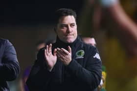 HORSHAM, ENGLAND - NOVEMBER 14: Dominic Di Paola, Manager of Horham, acknowledges the fans following the Emirates FA Cup First Round Replay match between Horsham and Barnsley at The Camping World Community Stadium on November 14, 2023 in Horsham, England. (Photo by Charlie Crowhurst/Getty Images)