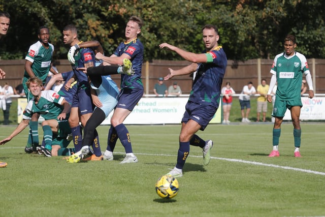 FA Cup first qualifying round action between Leatherhead and Horsham FC