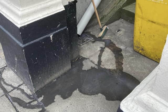 A drain that was originally outside the shop was covered over a number of months ago to make way for a new pavement, causing a small private drain to overflow at the back of the building.