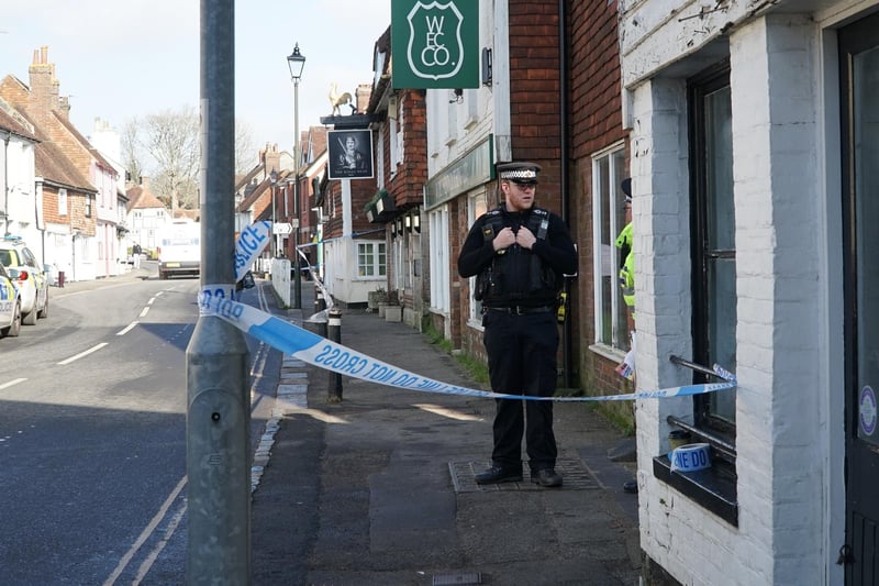 Police at the scene of the stabbing in Battle