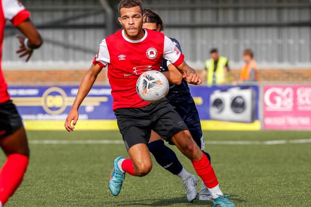 Eastbourne Borough in recent action against Dover | Picture: Lydia Redman
