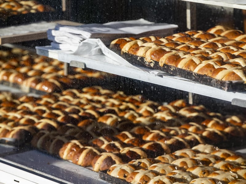 Ravens Bakery in Brighton was the place to be for dozens of hungry people on Good Friday, as people queued from 6am to get a taste of the famous hot cross buns