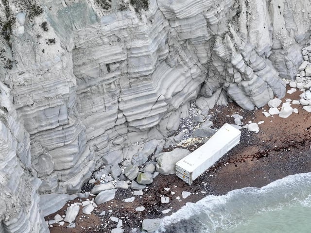 A shipping container washed up at Beachy Head seen on Sunday, January 18
