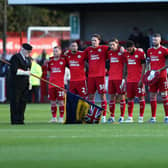 Crawley Town players before the game. Picture: Natalie Mayhew/Butterfly Football