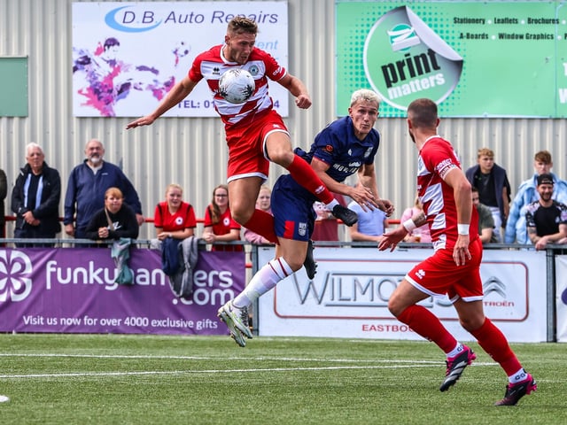 Images from Eastbourne Borough's 2023-24 season opener, a 1-0 National South home win over Hampton and Richmond