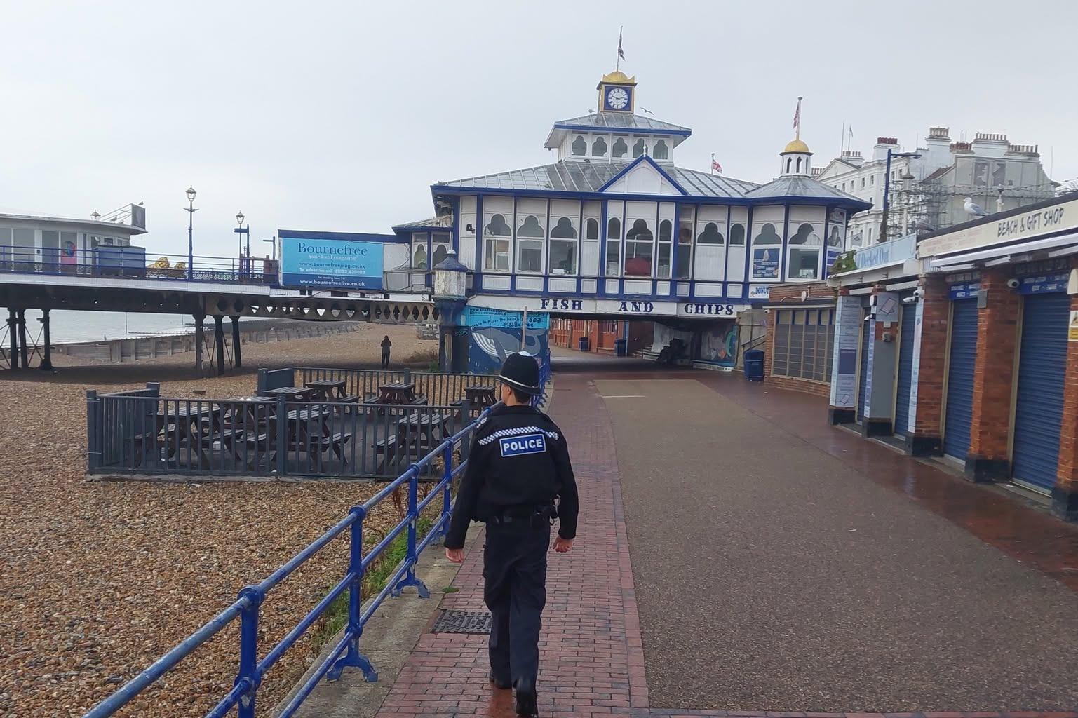 Police conduct patrols along Eastbourne Pier and Bandstand areas