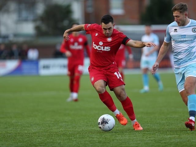 Worthing v Eastbourne Borough in action at Woodside Road on Boxing Day