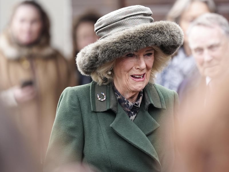 PLUMPTON, ENGLAND - FEBRUARY 23: Queen Camilla attends a charity event at Plumpton Racecourse on February 23, 2026 in Plumpton, England. (Photo by Alan Crowhurst/Getty Images)