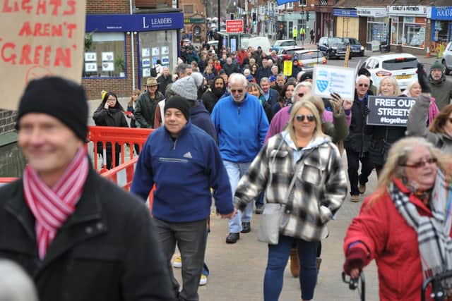 Around 200 people that attended a demonstration in Burgess Hill town centre to complain about the roads and pavements in March this year