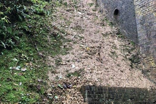 Train lines between Lewes and Brighton were blocked for an entire day following a landslip onto the tracks.