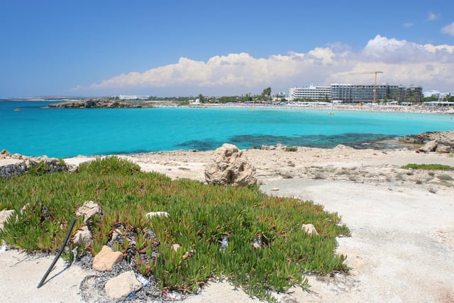 Nissi Beach is one of the most visited beach in Cyprus, in the resort of Ayia Napa. One reviewer summed it us as a "longish sweeping beach with lovely clear warm water with various tavernas along the way, and oads of sunbeds with umbrellas.”