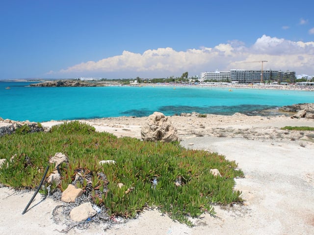 Nissi Beach is one of the most visited beach in Cyprus, in the resort of Ayia Napa. One reviewer summed it us as a "longish sweeping beach with lovely clear warm water with various tavernas along the way, and oads of sunbeds with umbrellas.”