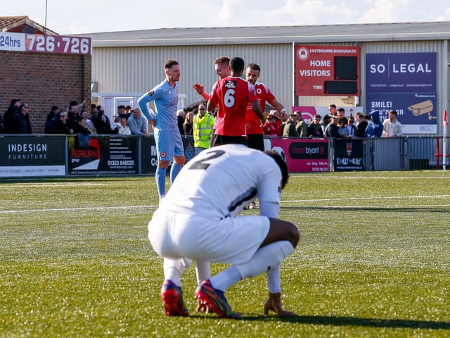 Action from Eastbourne Borough's National South win ovder Dartford at Priory Lane