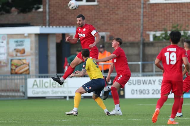 Worthing in friendly action vs Gosport Borough | Picture: Mike Gunn