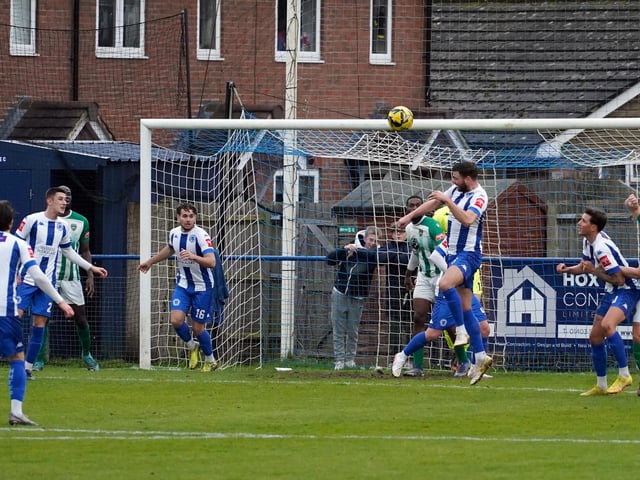 Action from Haywards Heath Town FC;s 1-1 draw with VCD in the Isthmian south east division