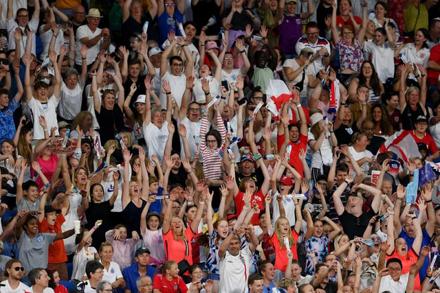 England fans celebrate after their side's seventh goal.