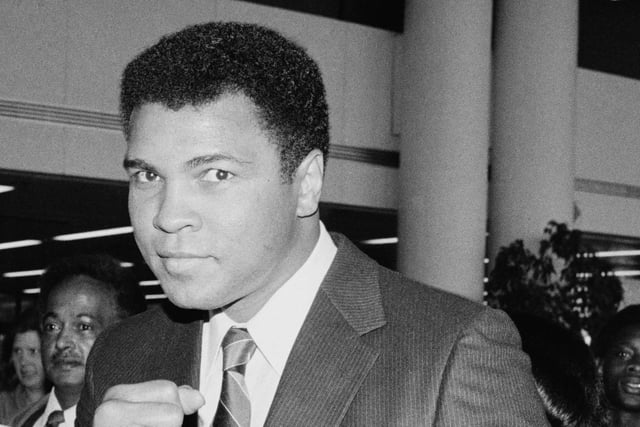 American professional boxer, activist, and philanthropist Muhammad Ali (1942 - 2016) at Gatwick Airport, UK, 29th April 1984. (Photo by Daily Express/Hulton Archive/Getty Images)